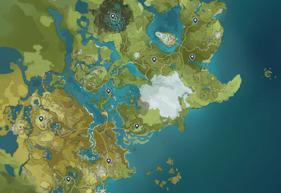 Carte de tous les emplacements de la Statue des Sept