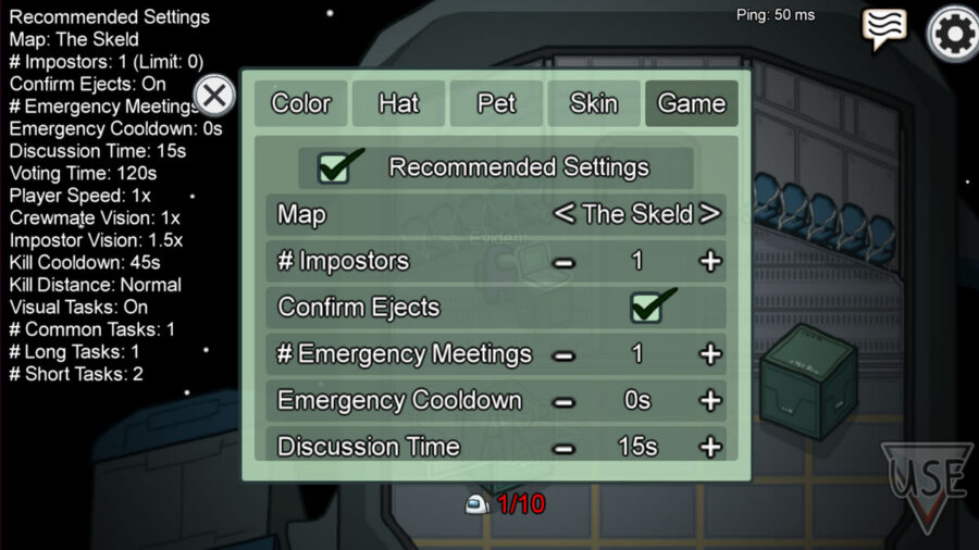 Modification des paramètres de jeu dans Parmi nous