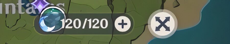 Une capture d'écran de l'emplacement de la résine originale sur Genshin Impact