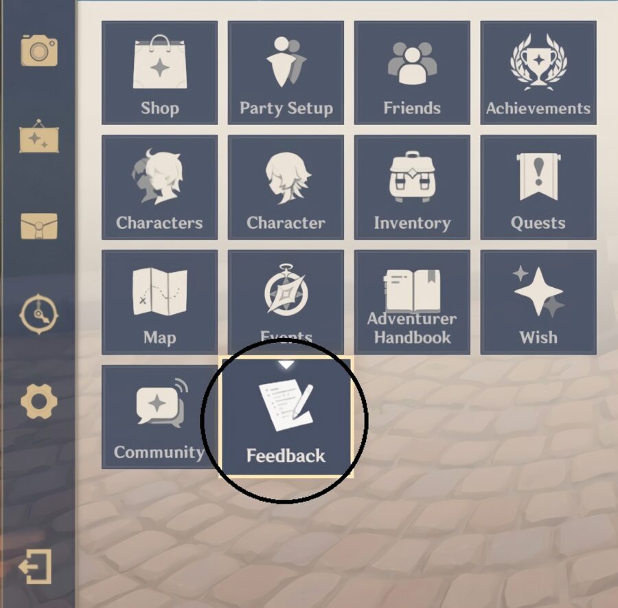 Menu Genshin Impact sur la façon de trouver l'option de rétroaction