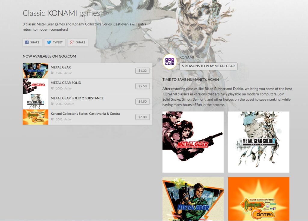 Le jeu du magasin Konami sur GOG