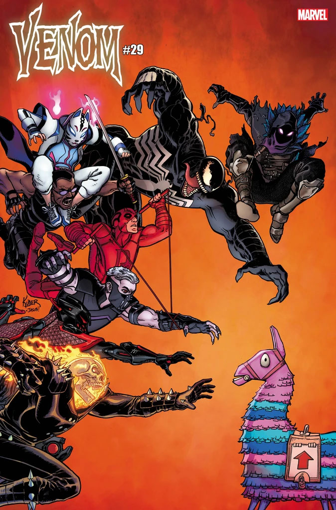 Couverture de bande dessinée Venom avec Ghost Rider et Daredevil inclus