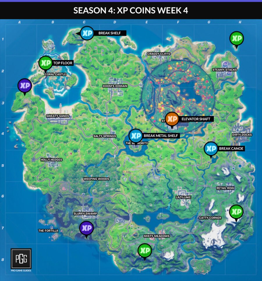 Carte des pièces XP de la semaine 4 pour Fortnite Chapter 2 Season 4
