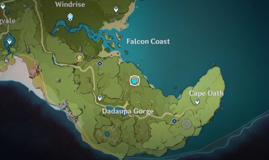 Une capture d'écran de l'endroit où se trouve le premier sceau dans Genshin Impact