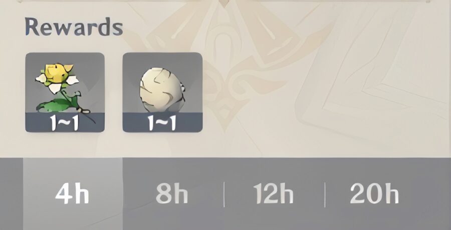 Une capture d'écran des récompenses d'expédition dans Genshin Impact.