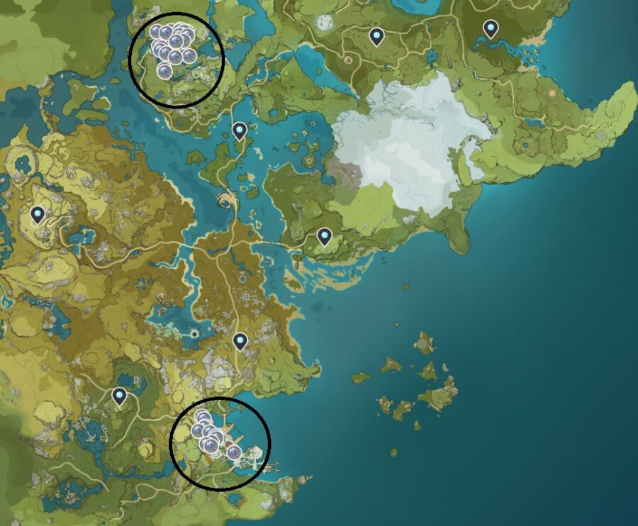 Une capture d'écran de l'endroit où trouver Glazy Lily dans Genshin Impact.