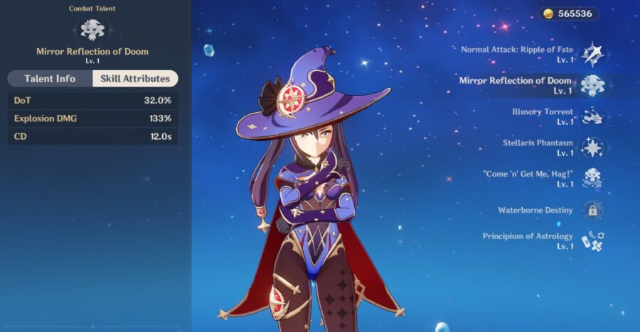 Une capture d'écran dans Genshin Impact, montrant les informations sur la compétence élémentaire de talent