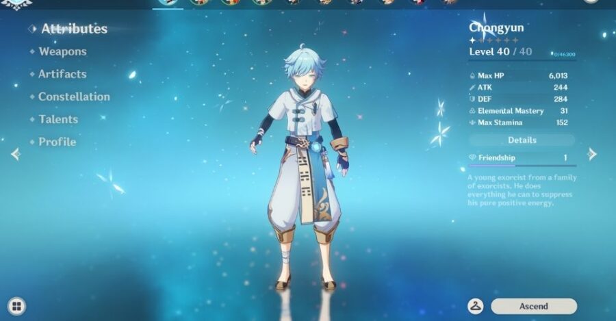 Ascension de Chongyun dans Genshin Impact