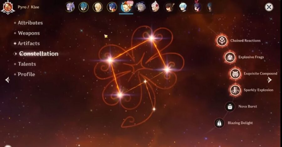 La constellation de Klee dans Genshin Impact