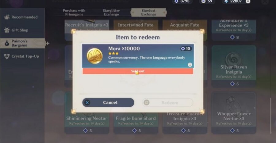 Échange de Mora en boutique