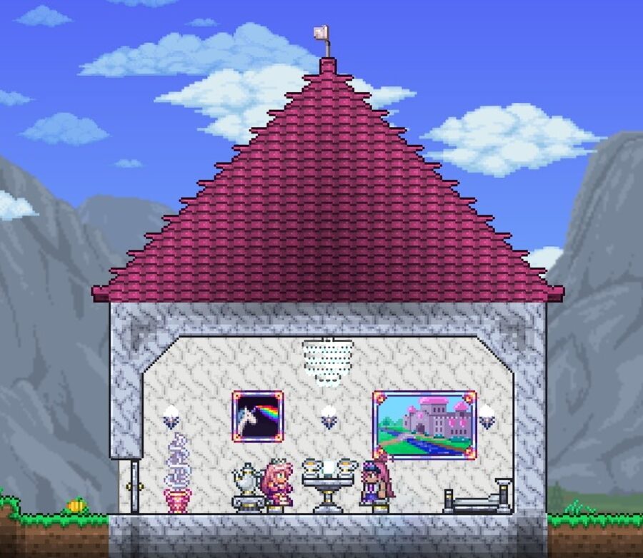 Une capture d'écran du nouveau PNJ la princesse dans sa maison à Terraria