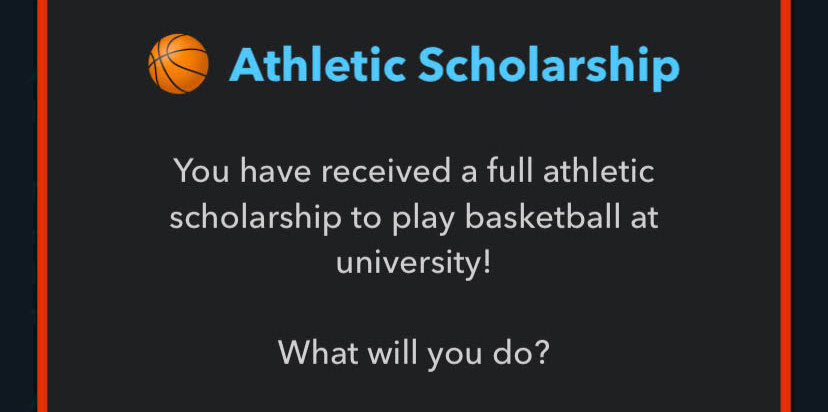 Exemple d'obtention d'une bourse d'études athlétique dans BitLife