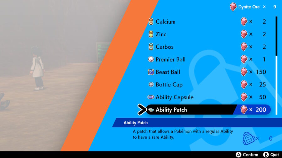 Une capture d'écran d'objets marchands dans Pokemon Sword and Shield DLC the Crown Tundra, montrant combien une Beast Ball doit acheter.