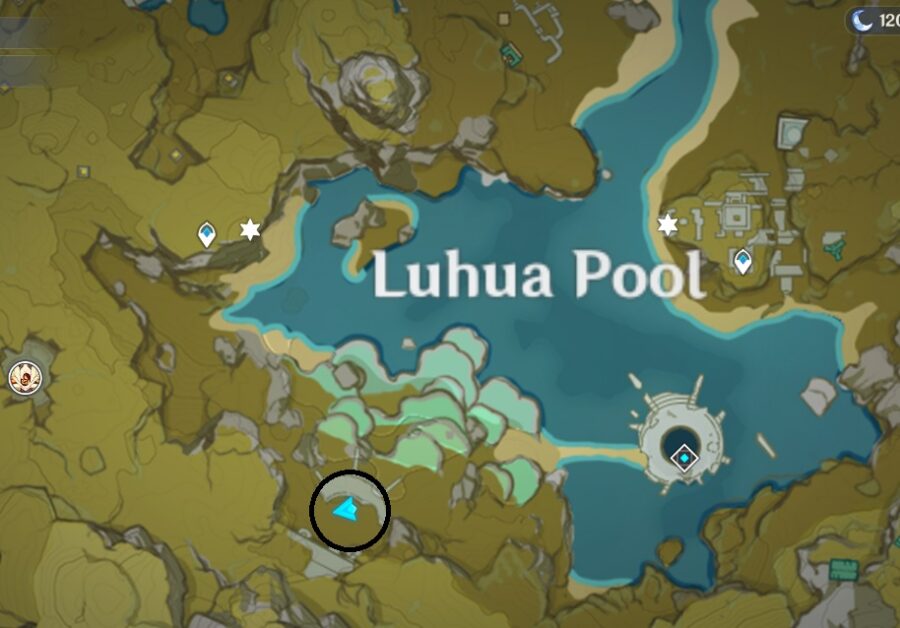 Une capture d'écran de la carte Genshin Impact montrant les emplacements de Vermeer le donneur de quête et les deux objets dont il a besoin