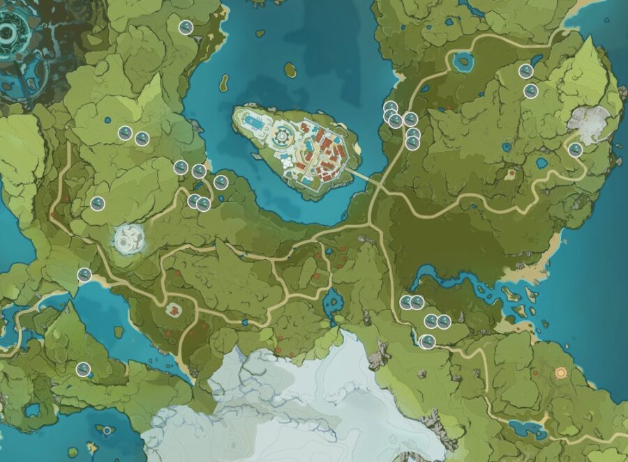 Une capture d'écran de l'endroit où trouver Small Lamp Grass dans Genshin Impact.