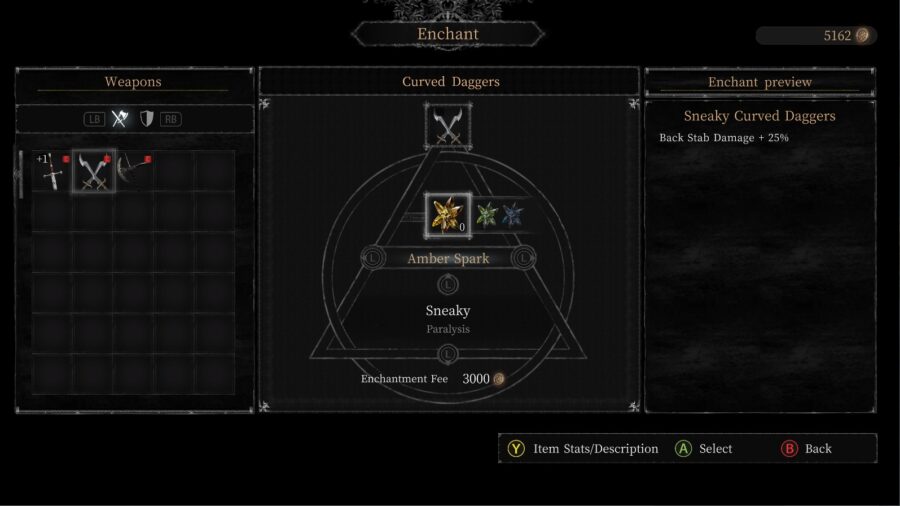 Une capture d'écran du menu Enchanting dans Vigil: The Longest Night