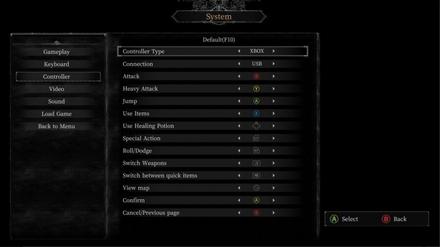 Une capture d'écran de l'optiosn du contrôleur dans Vigil: The Longest Night