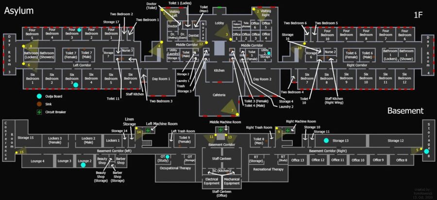 Une image de la carte de l'asile dans la phasmophobie