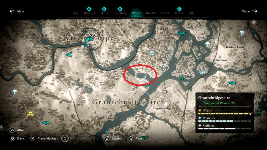 Une capture d'écran de l'endroit où trouver le poisson Bullhead dans Assassin's Creed: Valhalla