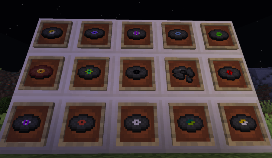 Un mur de chaque disque de musique Minecraft.