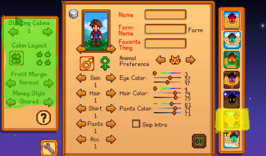 Paramètres de la ferme multijoueur Stardew Valley.