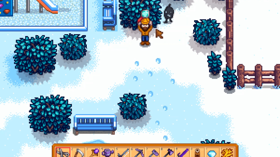 Personnage tenant une loupe à Stardew Valley.