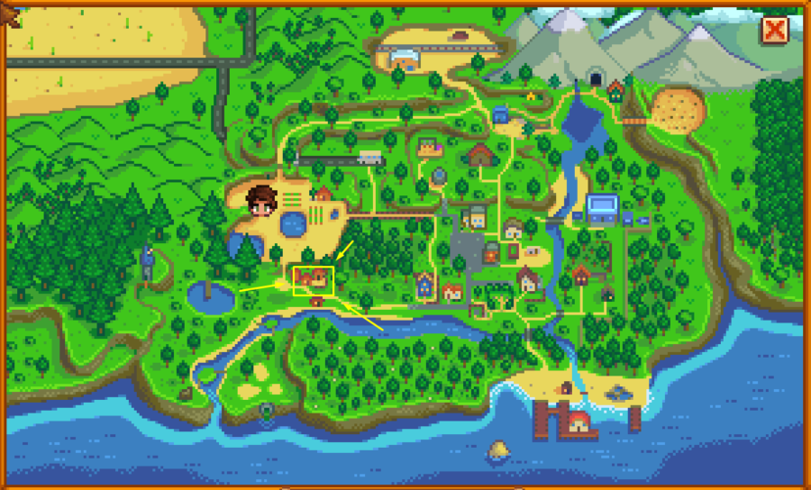 Carte de Stardew Valley mettant en évidence le ranch de Marnie.