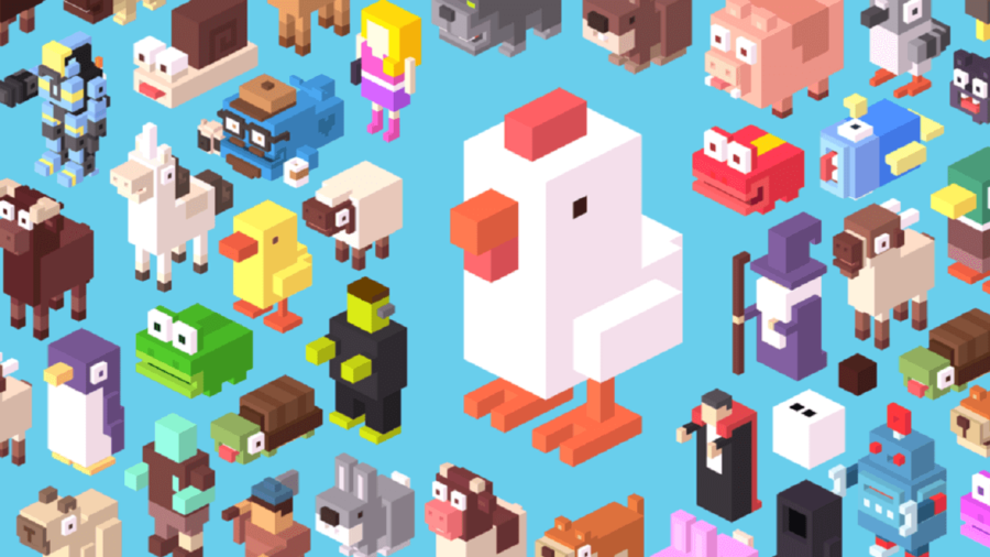 Collage de nombreux personnages de Crossy Road.