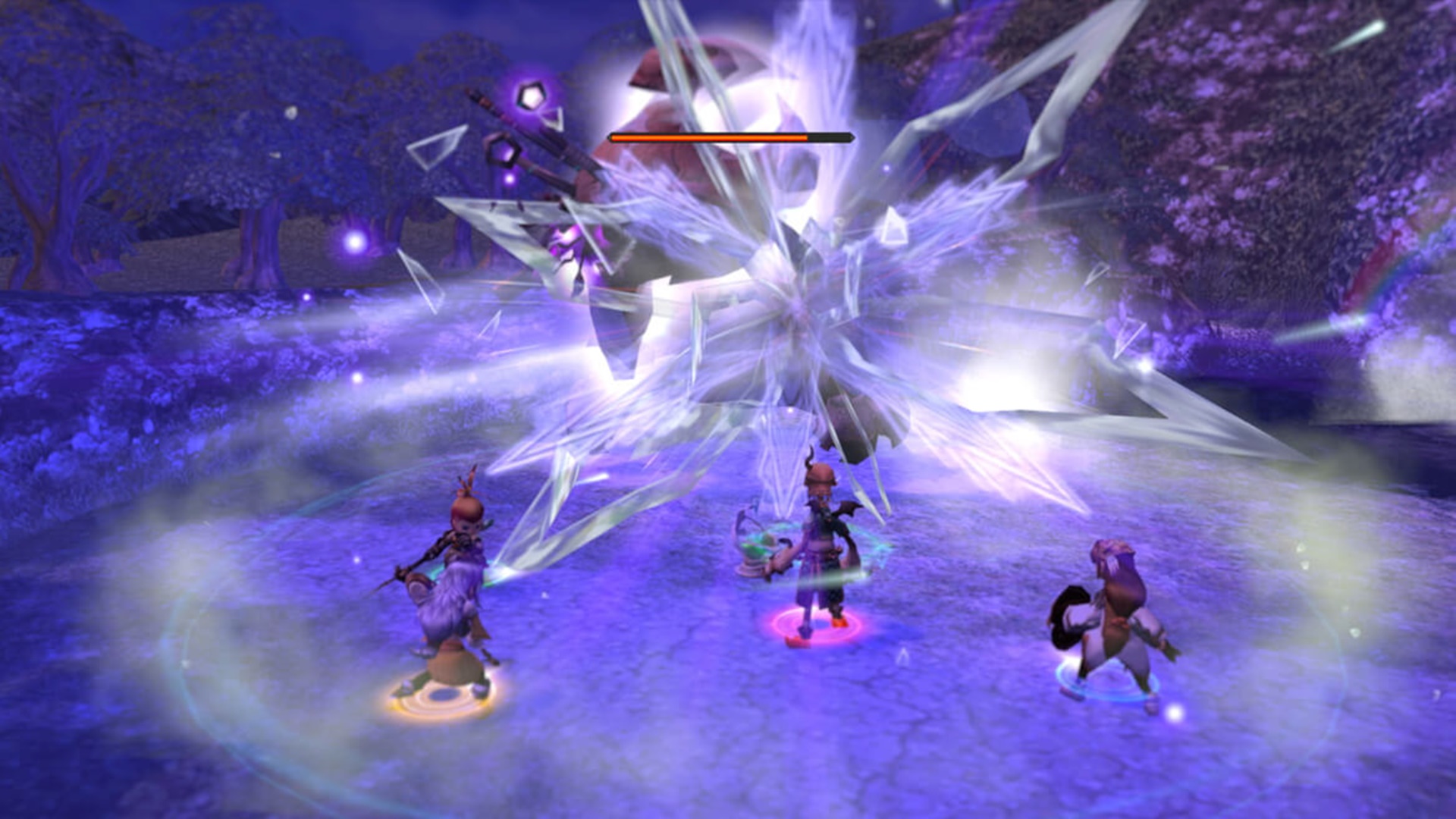 Un combat de boss dans Final Fantasy Crystal Chronicles