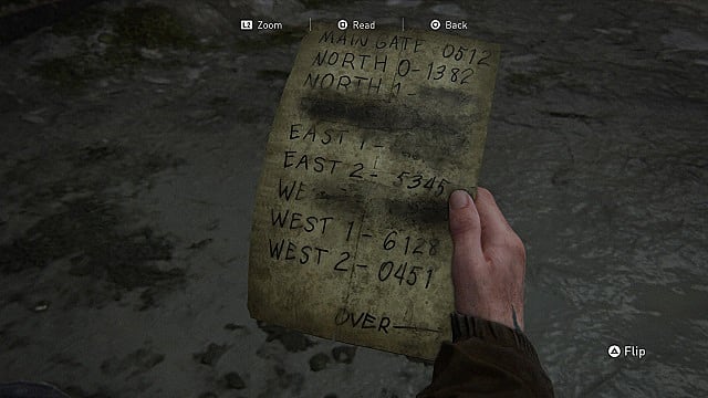 La liste des codes d'accès de The Last of Us 2 Seattle Gate.