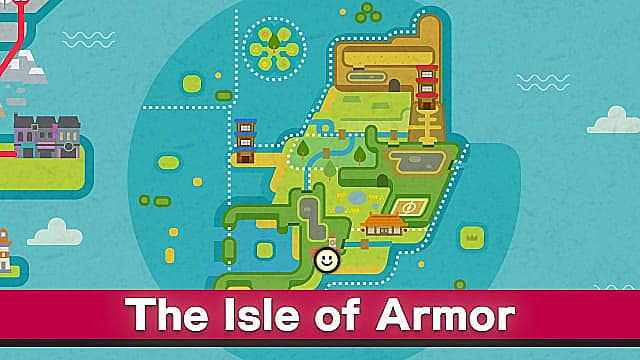 La carte de l'île d'Armure dans l'extension Pokémon Épée et Bouclier passe le DLC.