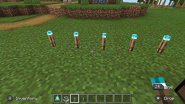 Un ensemble de torches soul de flamme bleue dans Minecraft.