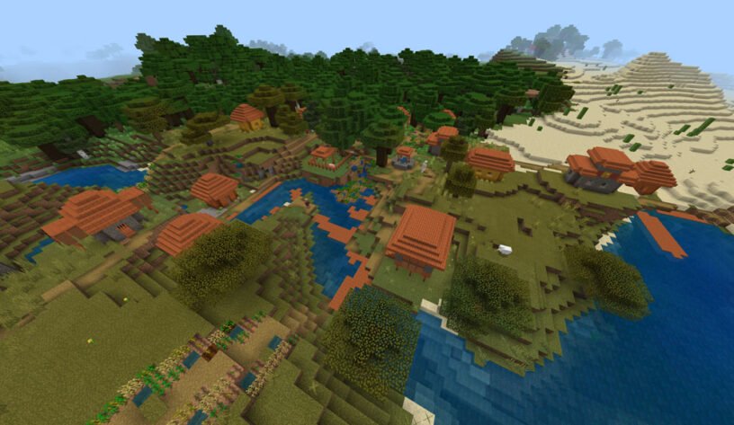 Village de savane près des biomes du désert et de la forêt sombre à Minecraft