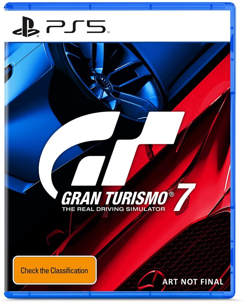 Un espace réservé pour l'art de la boîte pour le jeu PlayStation 5 Gran Turismo 7