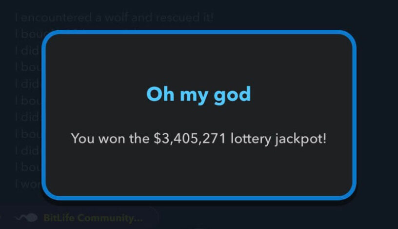 Exemple de gain à la loterie dans BitLife
