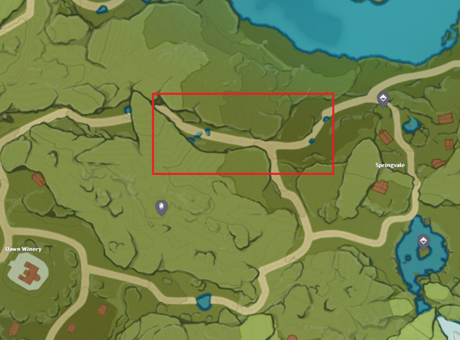 Une photo de la carte de Genshin Impact montrant le meilleur emplacement pour trouver du blé