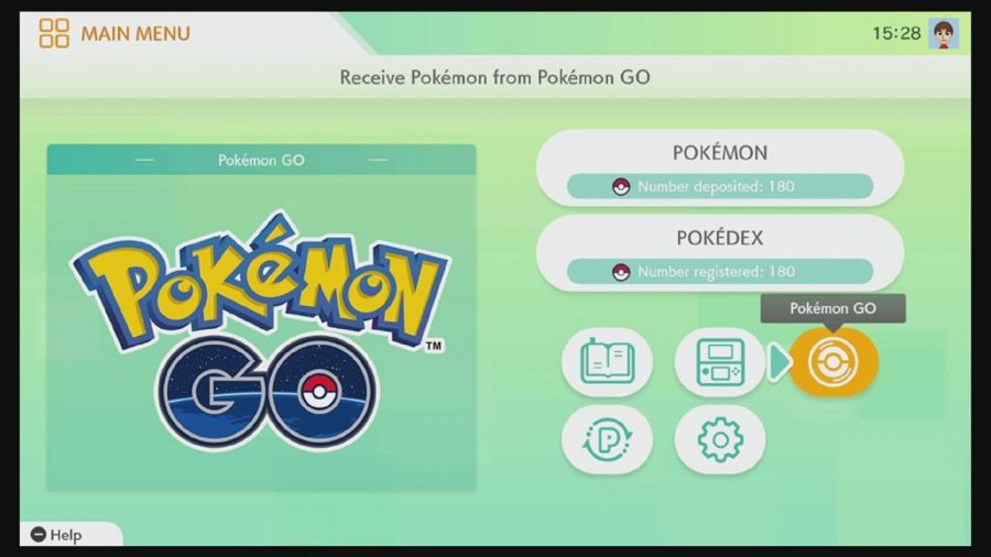 Écran du menu d'accueil Pokémon