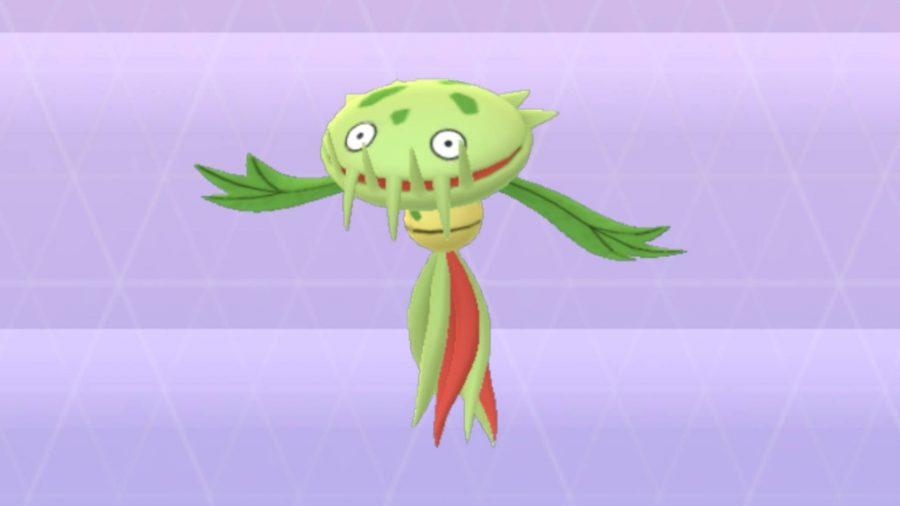 Carnivine comme indiqué dans le Pokédex de Pokémon Go. C'est un piège à mouches Vénus flottant vert vif.