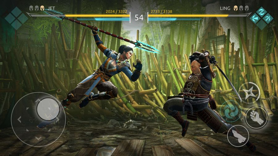 Un guerrier combattant avec une lance dans Shadow Fight Arena