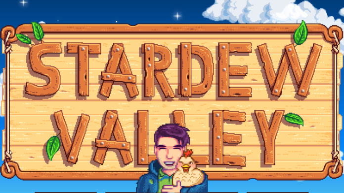 Shane in front of the Stardew Valley Logo.