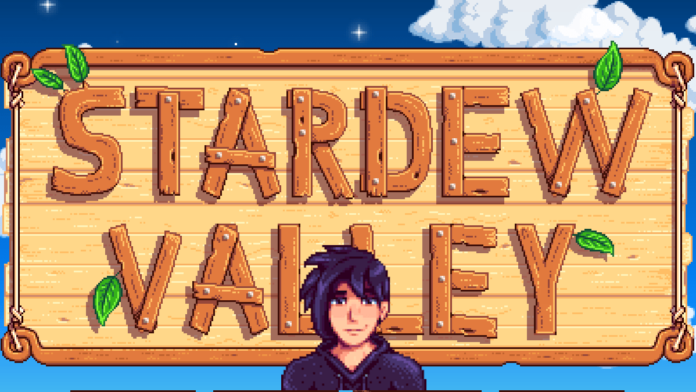 Sebastian in front of the Stardew Valley loading screen.