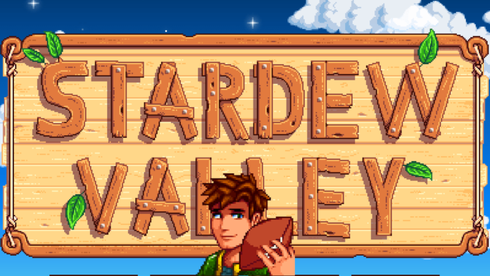 Alex in front of the Stardew Valley loading screen.