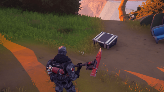 A picture in Fortnite showing a character near a crashed plane