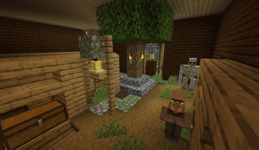 Une capture d'écran d'un village à l'intérieur d'un manoir.