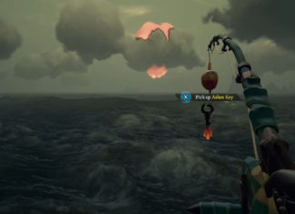 An Ashen Key on a fishing line in Sea of Thieves.