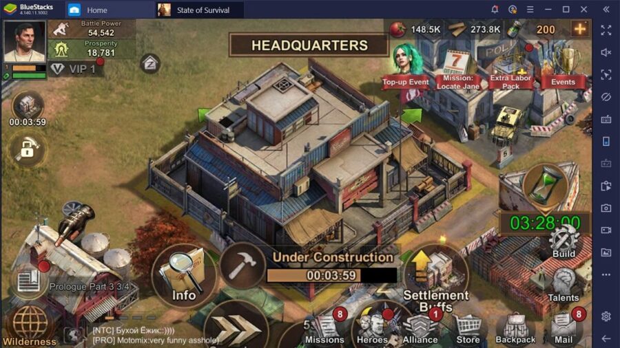 Capture d'écran du quartier général de State of Survival.