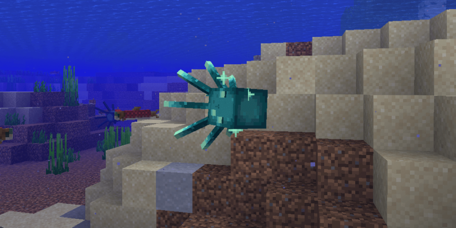 Une capture d'écran d'un Glow Squid dans Minecraft.