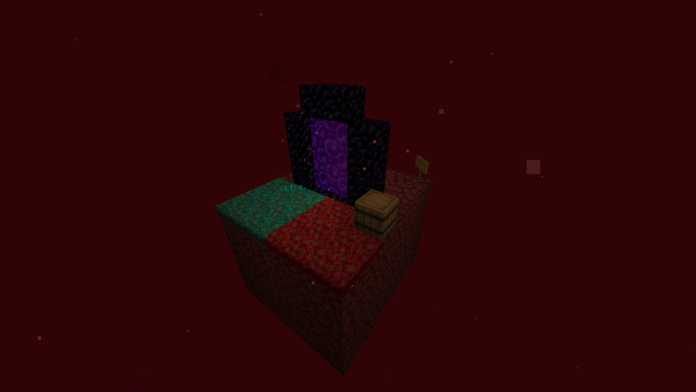 A screenshot of a Skyblock in the Nether.