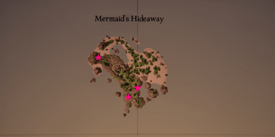 Une vue aérienne de tous les emplacements des médaillons sur Mermaids Hideaway.