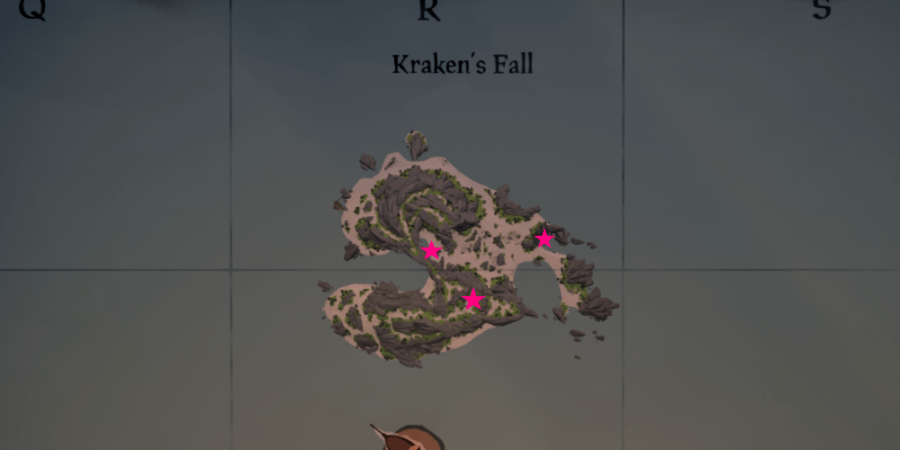 Une vue aérienne de tous les emplacements des médaillons sur Krakens Fall.